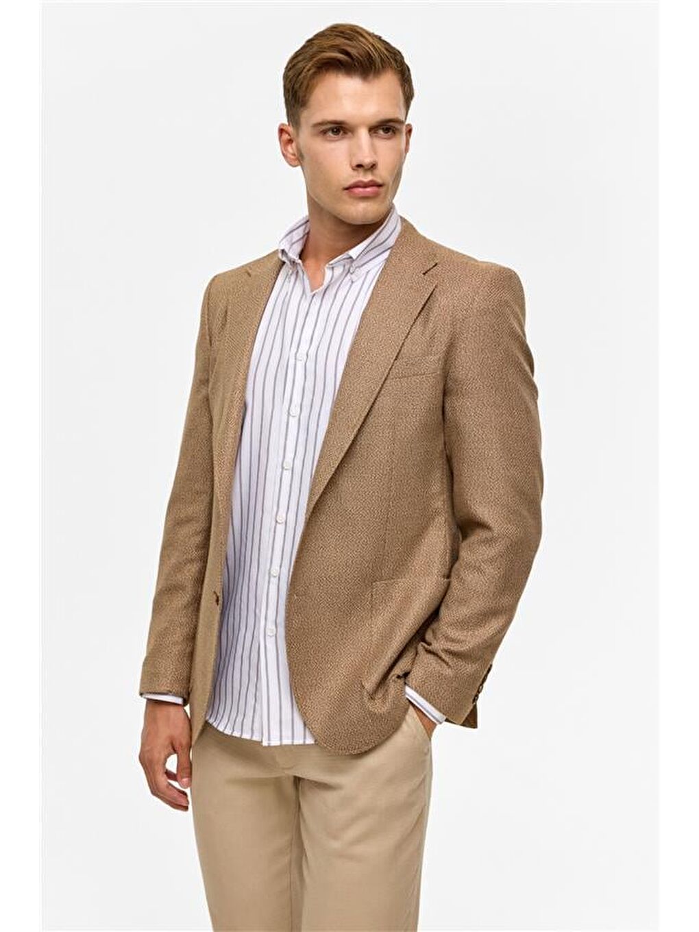 Kahverengi Sütlü Kahve Slim Sivri Yaka 6 Drop Ceket-3