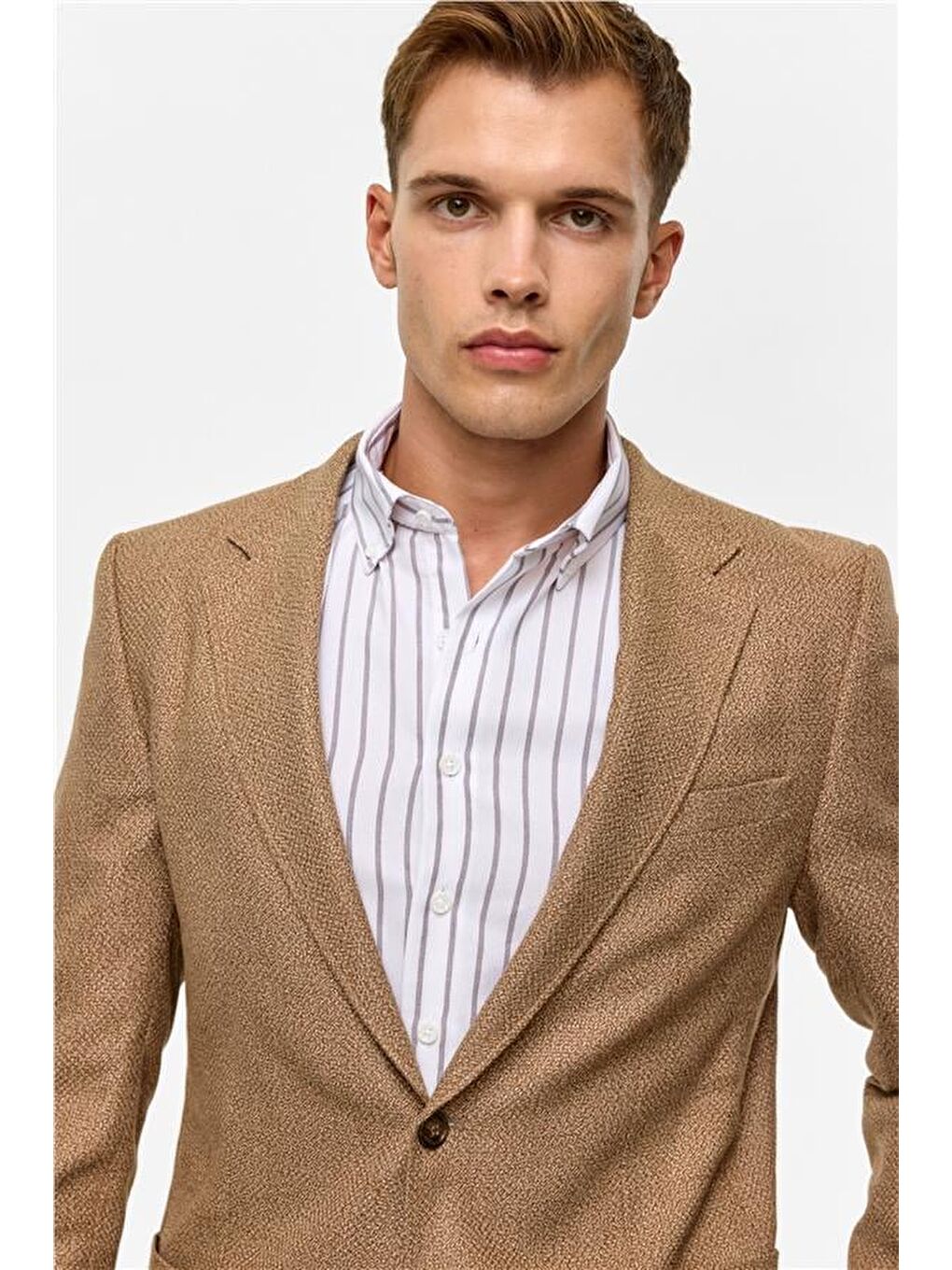 Kahverengi Sütlü Kahve Slim Sivri Yaka 6 Drop Ceket-4