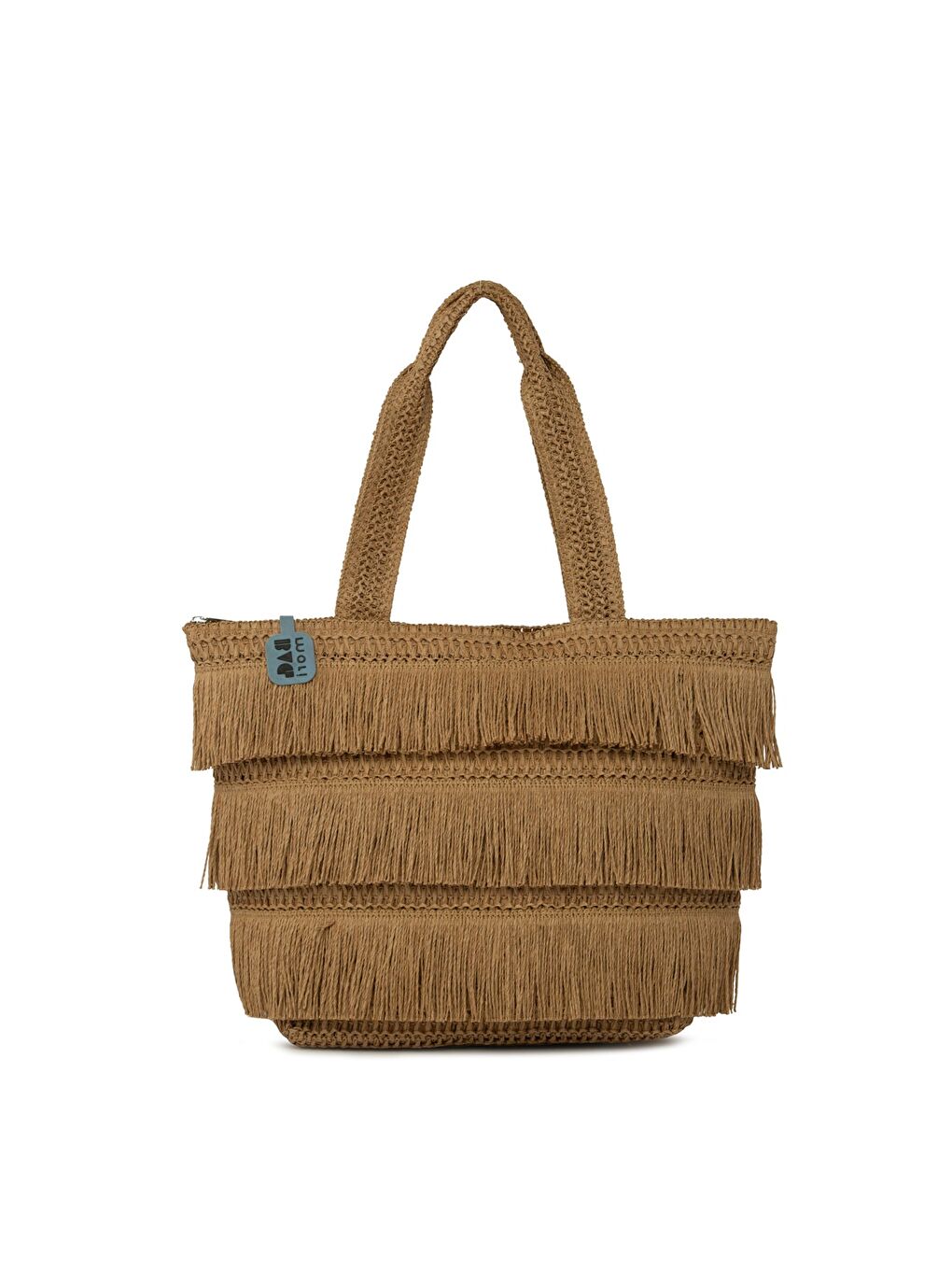 Bej Sıralı Püsküllü Tote Hasır Çanta-2