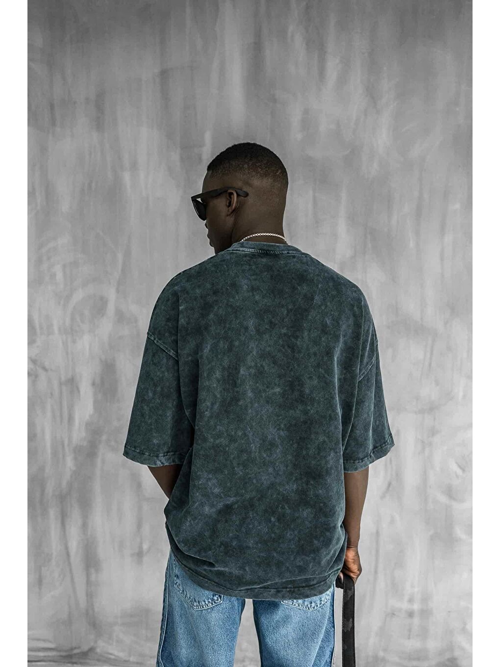 Erkek Yıkamalı İşlemeli Oversize Baskılı Premium Tişört Siyah-4