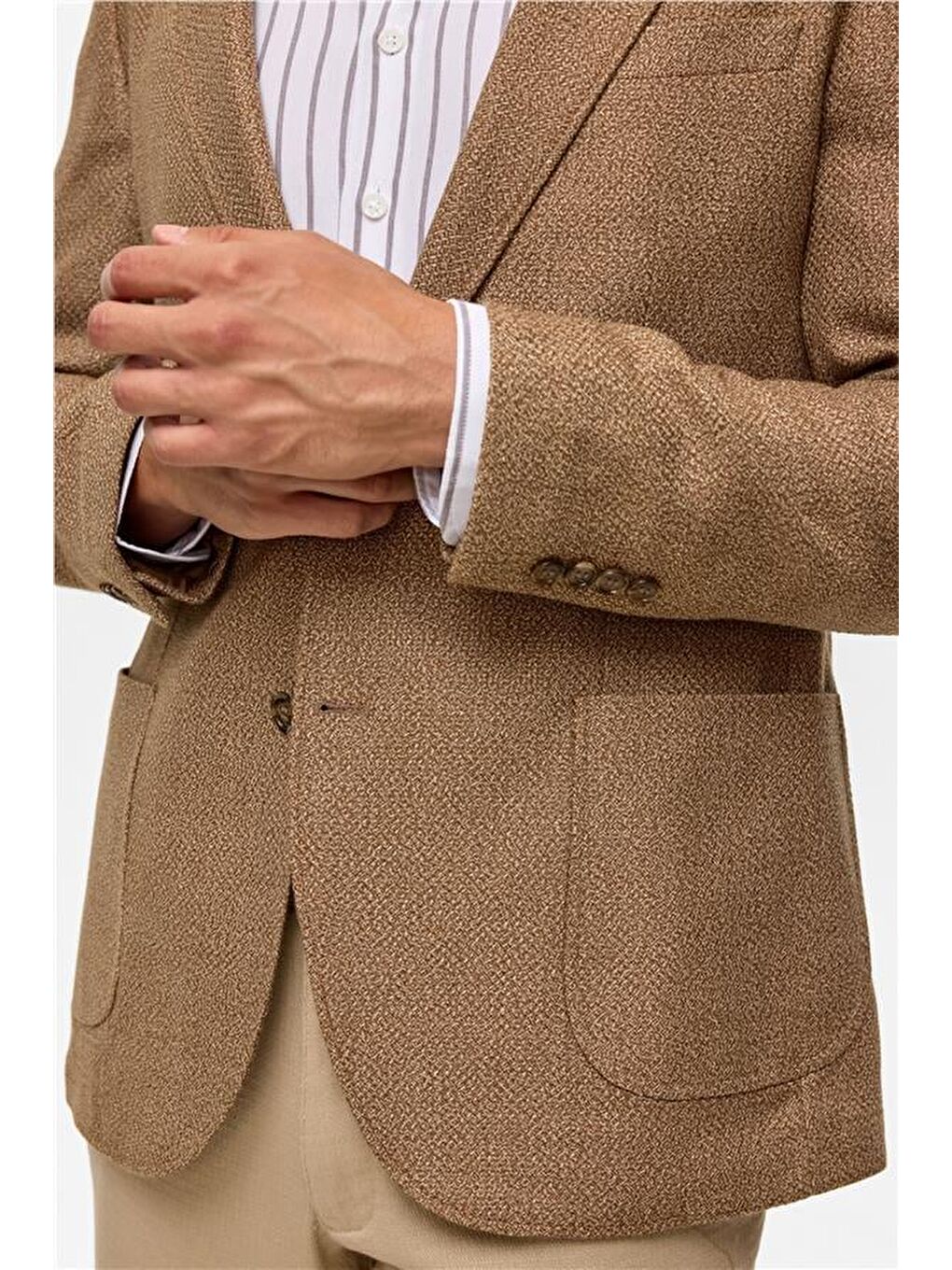 Kahverengi Sütlü Kahve Slim Sivri Yaka 6 Drop Ceket-5