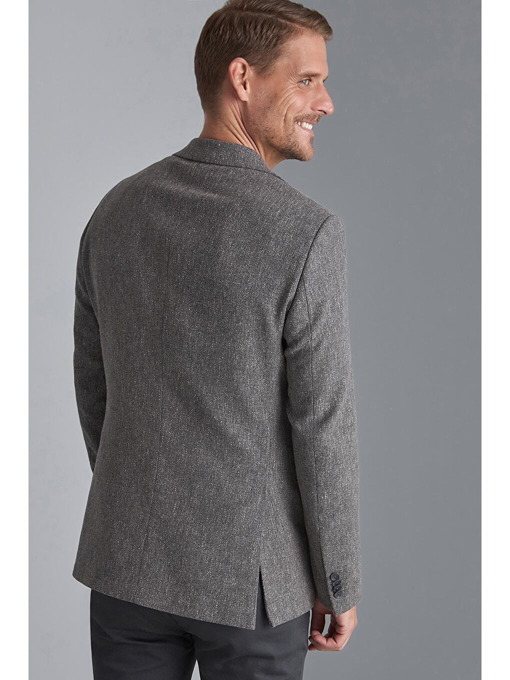 Erkek Gri  / Rahat Kalıp Mono Yaka Ceket-2