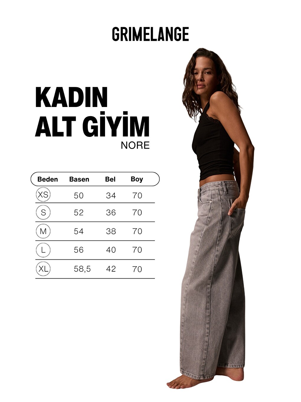 Nore Kadın Standart Bel Barel Relaxed Jean Gri Pantolon-6