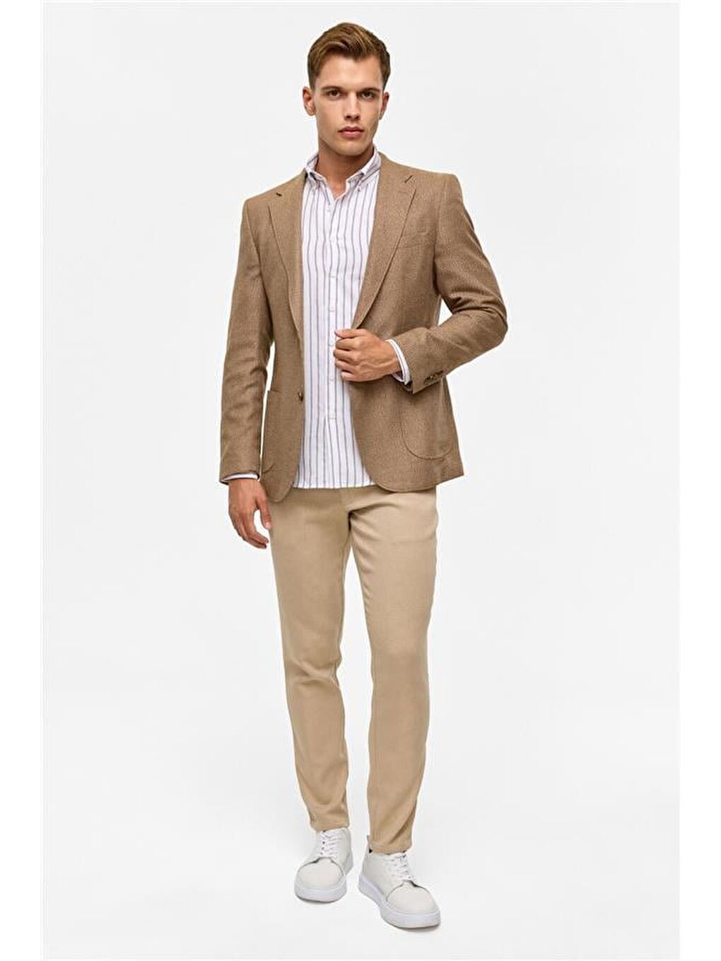 Kahverengi Sütlü Kahve Slim Sivri Yaka 6 Drop Ceket-8