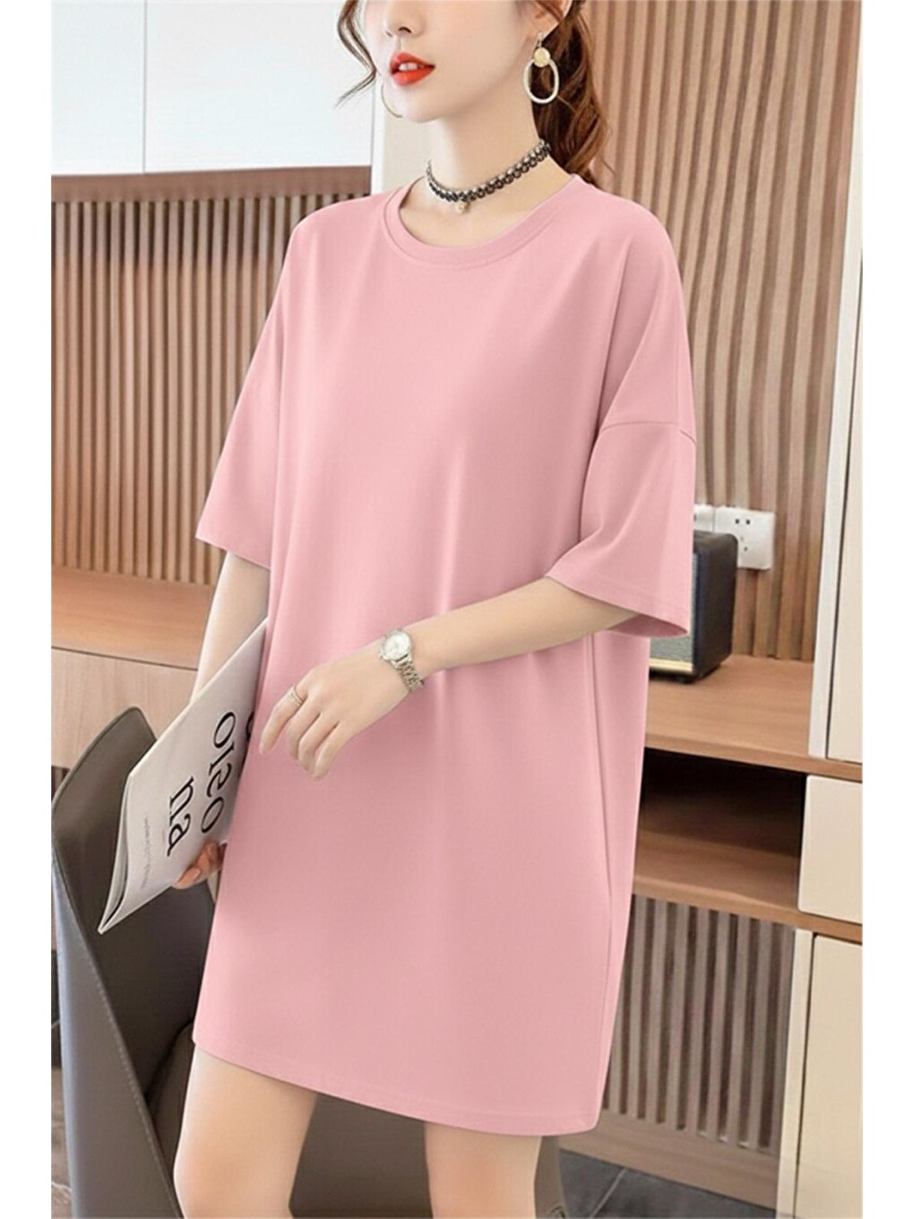 Pembe Fish And Kadın Oversize Basic Bisiklet Yaka Pamuklu T-shirt Rahat Kesim Unisex-1