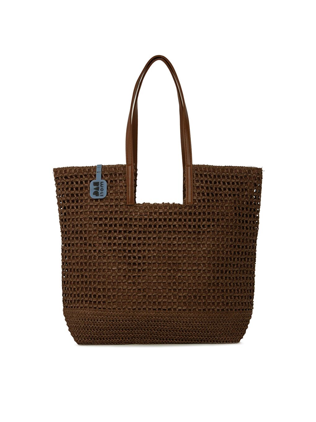 Kahverengi Deri Askılı Büyük Örgülü Hasır Büyük Çanta-3