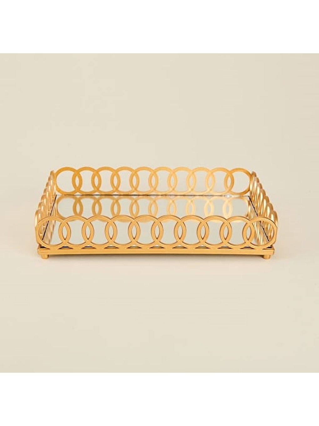 Sarı Deco Meander Aynalı Dekoratif Tepsi - Altın - 31x21 Cm