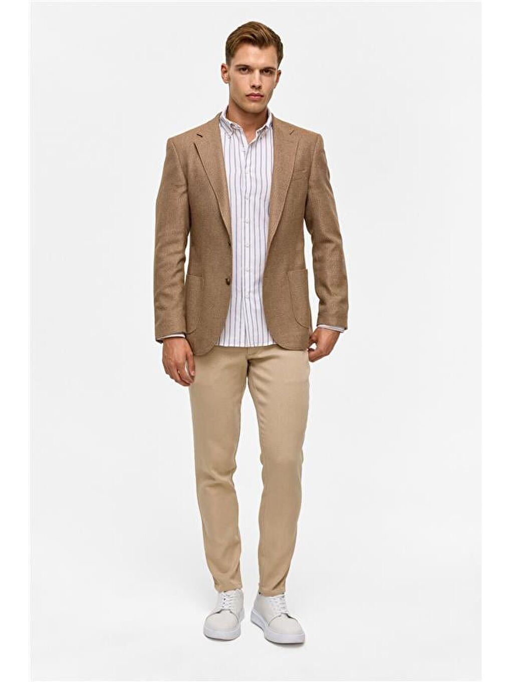 Kahverengi Sütlü Kahve Slim Sivri Yaka 6 Drop Ceket-10