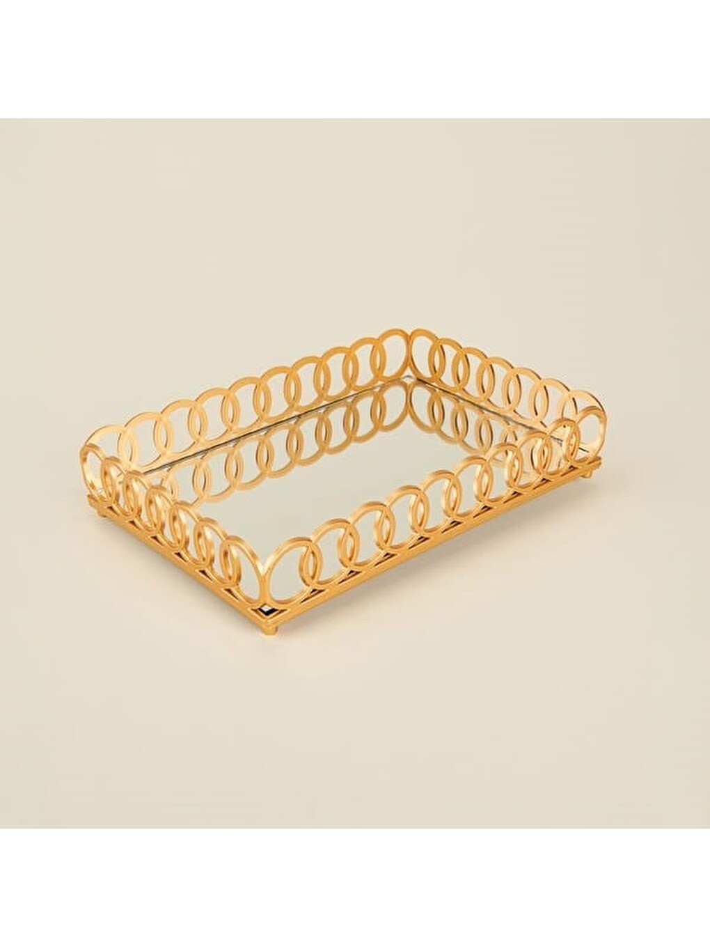 Sarı Deco Meander Aynalı Dekoratif Tepsi - Altın - 31x21 Cm-1