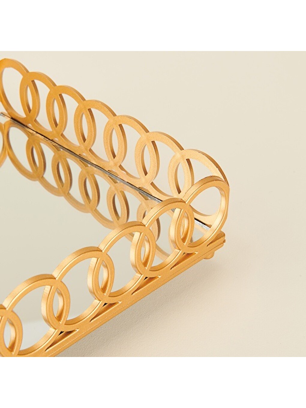 Sarı Deco Meander Aynalı Dekoratif Tepsi - Altın - 31x21 Cm-2