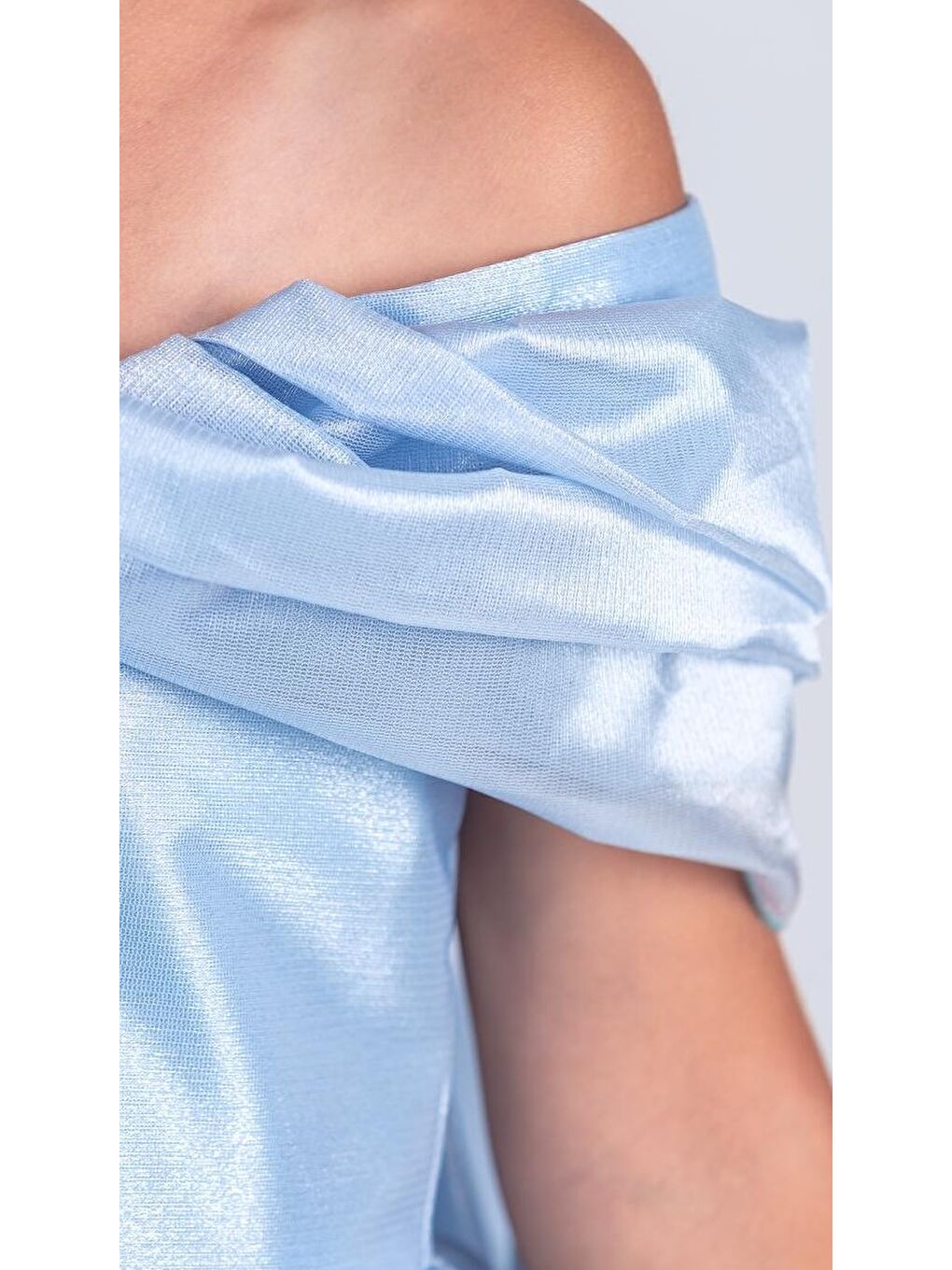 Mavi Kız Çocuk Düşük Omuz Detaylı Işıltılı Prenses Elbisesi M00760-1