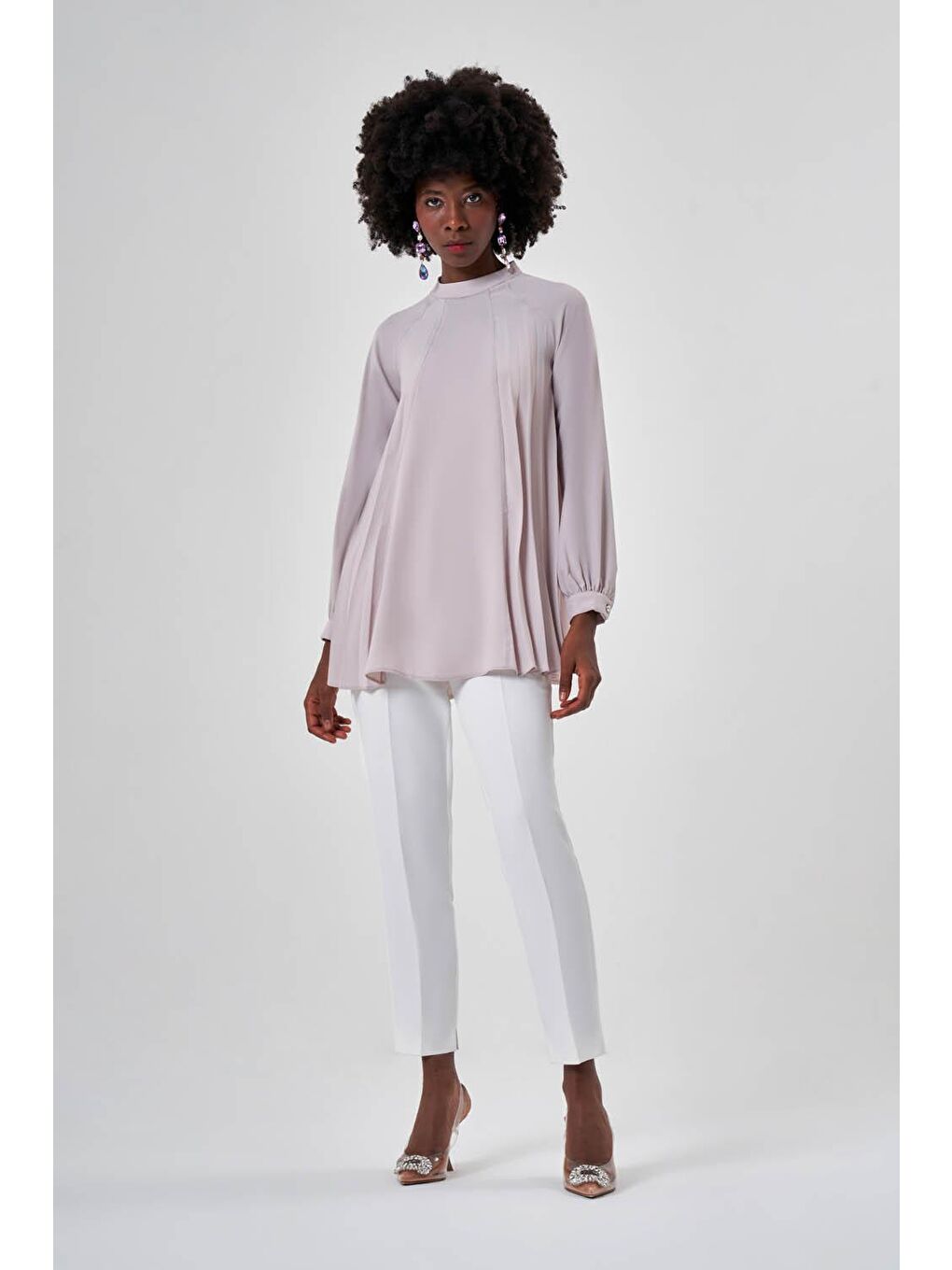 Piliseli Parçalı Bej Tunik-1