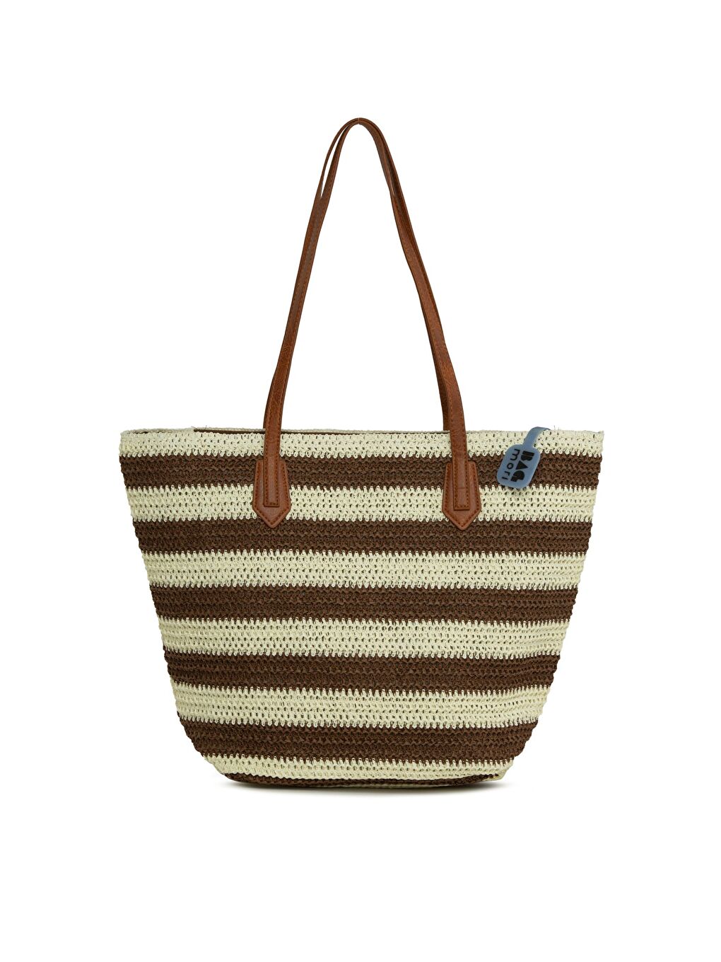 Kahverengi Çizgili Hasır Tote Çanta