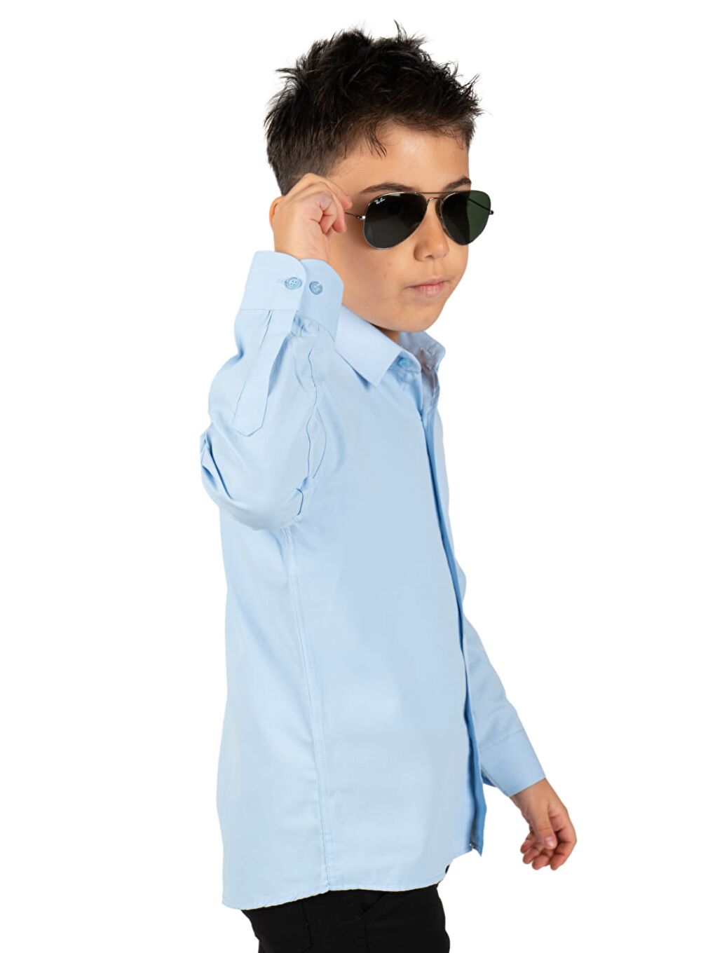 Mavi Düz Renk Erkek Çocuk Gömlek MNK0575-1