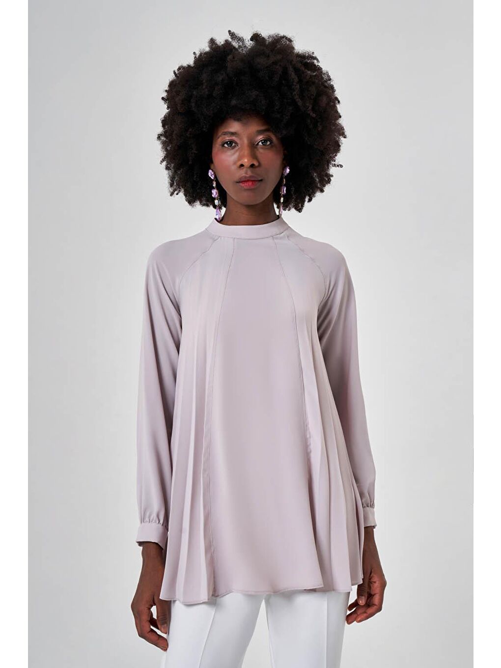 Piliseli Parçalı Bej Tunik-2