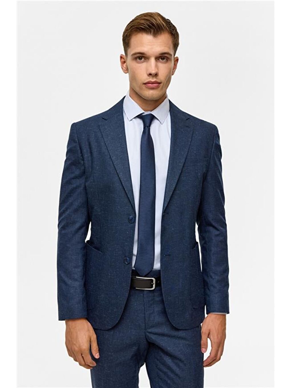 Lacivert Slim Desenli Mono Yaka 6 Drop Takım Elbise-1