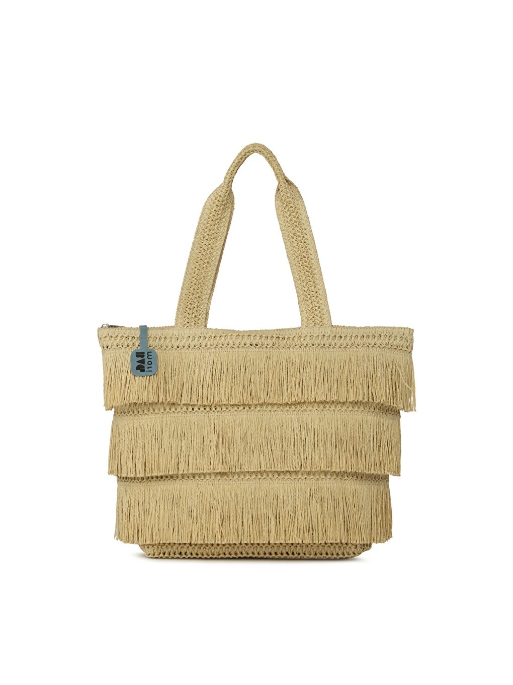 Ekru Sıralı Püsküllü Tote Hasır Çanta-3