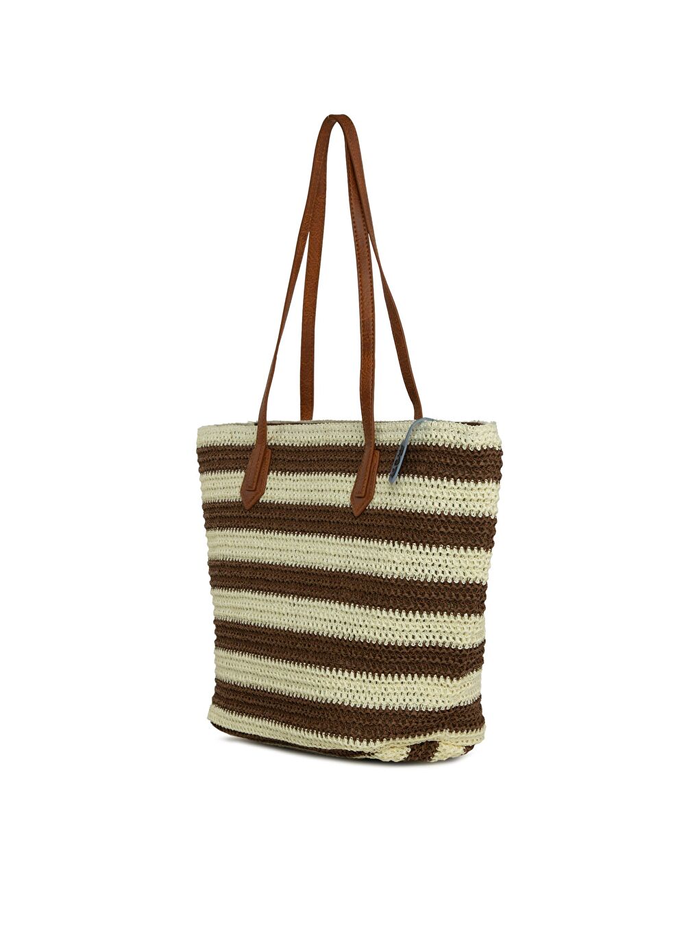 Kahverengi Çizgili Hasır Tote Çanta-1