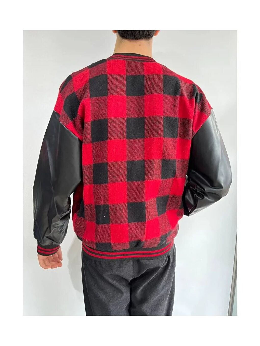 Erkek Pötikare Desen Nakışlı Kolej Ceket - Kırmızı-1