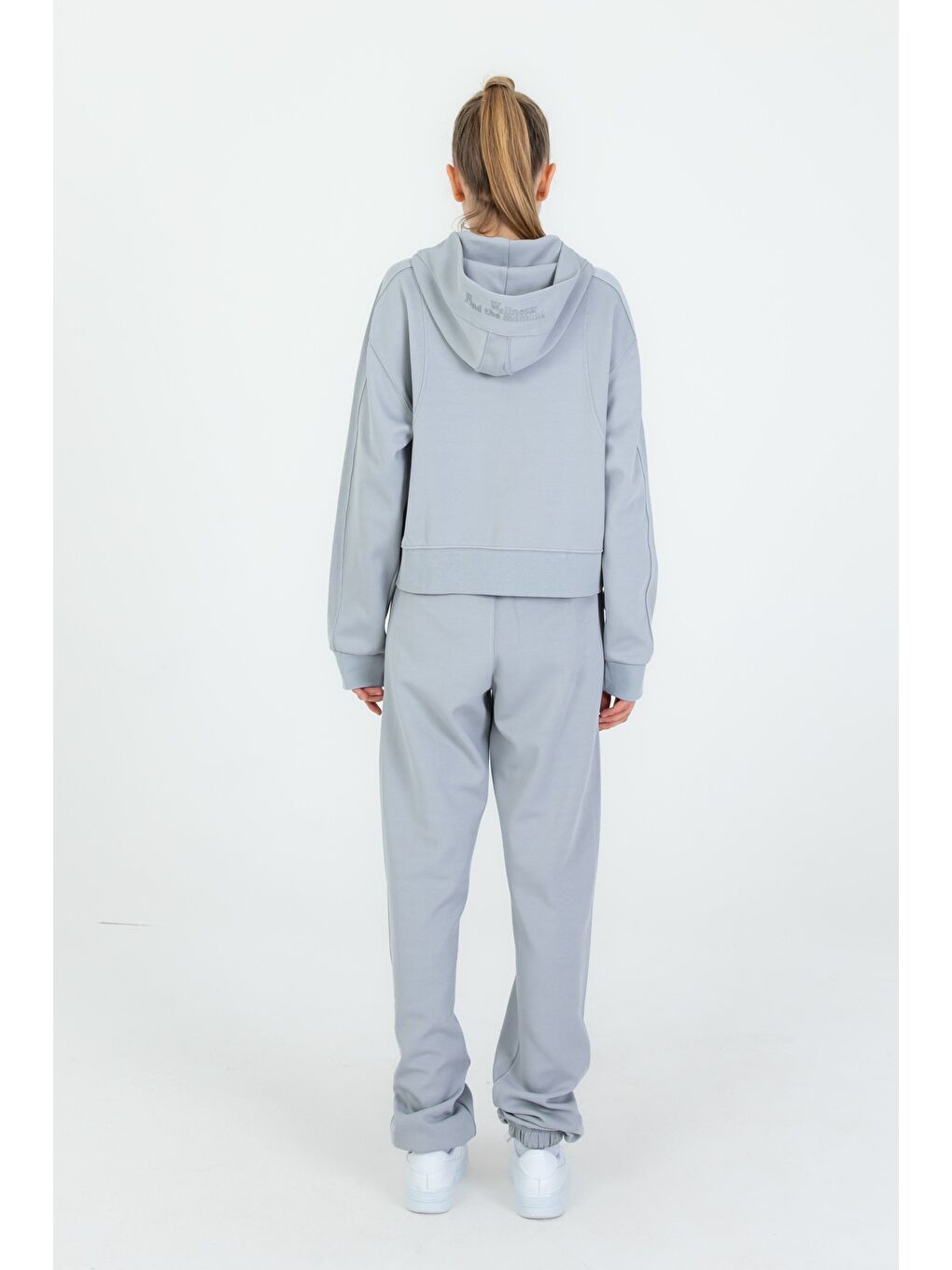 Gri Kız Çocuk Kapüşonlu Fermuarlı Ayarlanabilir Bel Eşofman Takım-5