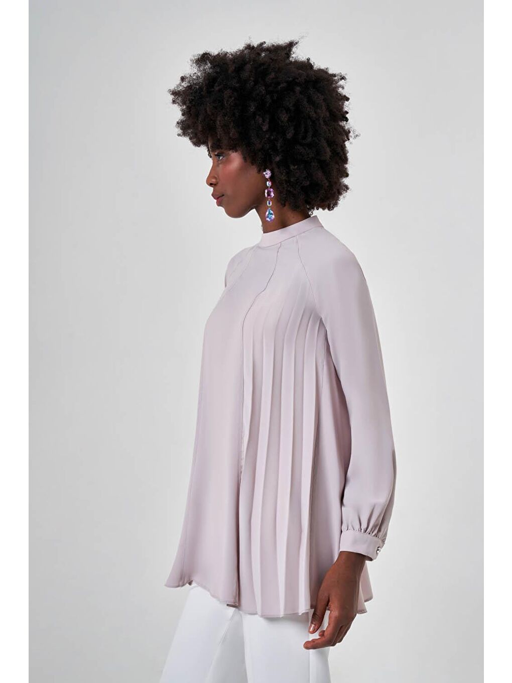 Piliseli Parçalı Bej Tunik-3