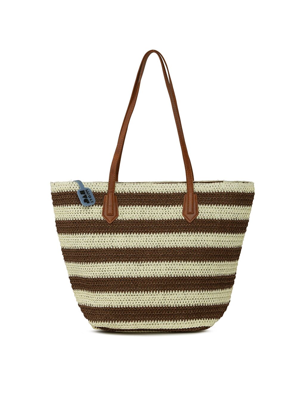 Kahverengi Çizgili Hasır Tote Çanta-3
