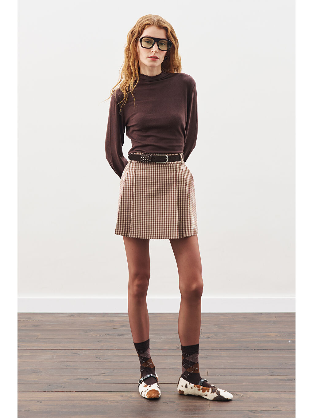 Gri Anvelop Mini Etek Ekose-4