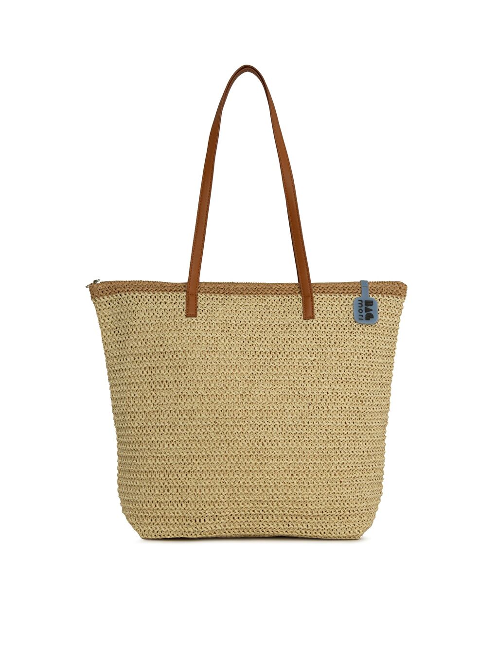 Kahverengi Deri Askılı Tote Hasır Çanta-0