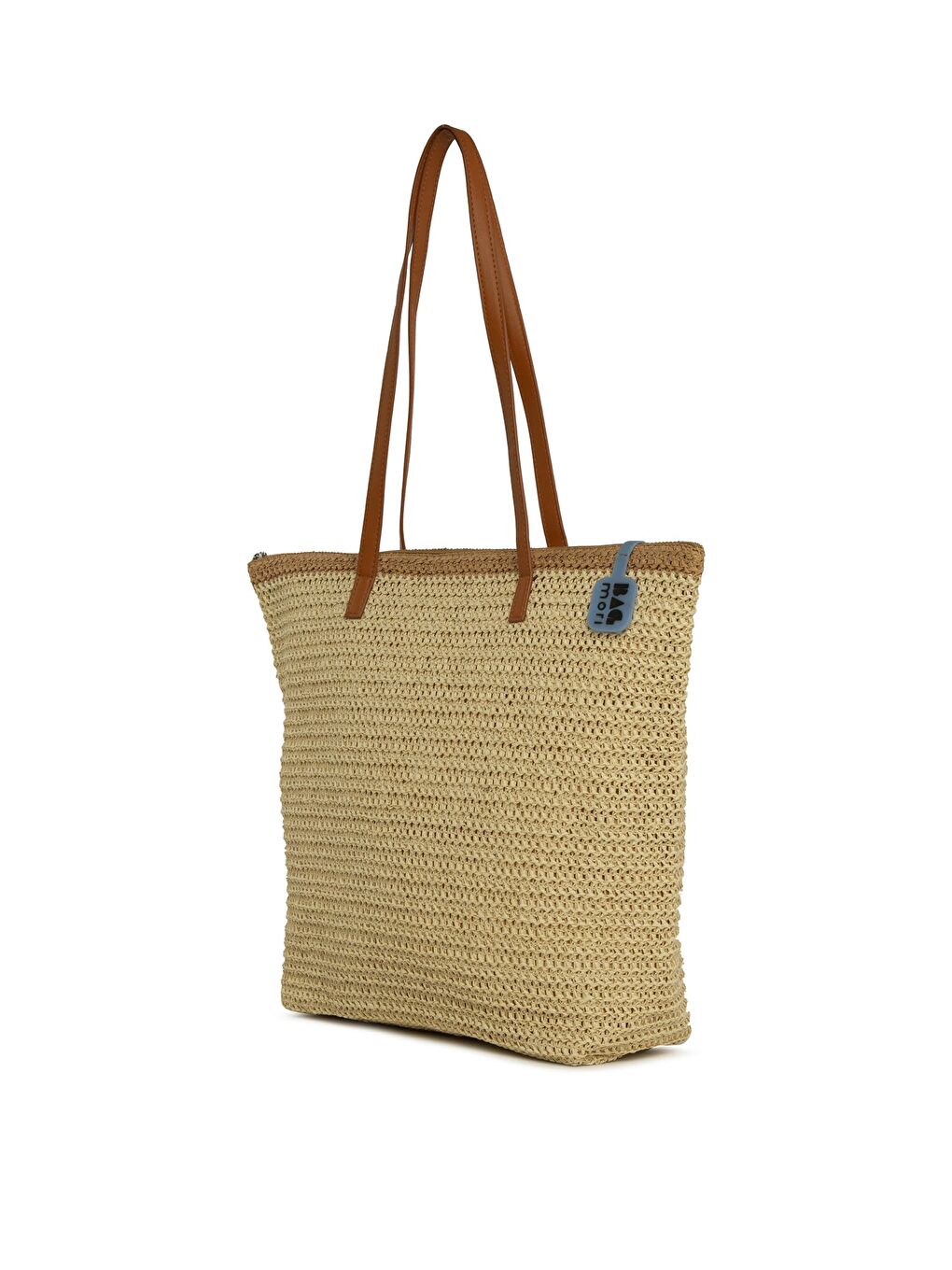 Kahverengi Deri Askılı Tote Hasır Çanta-1