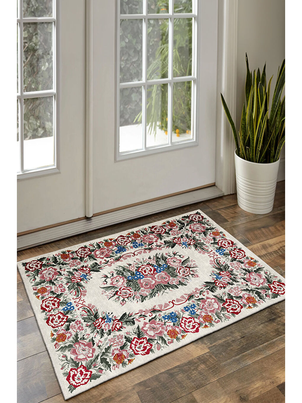 Beyaz Dekoratif Özel Tasarım Yıkanabilir İnce Kaymaz Tabanlı Modern Halı KECE FR47-2