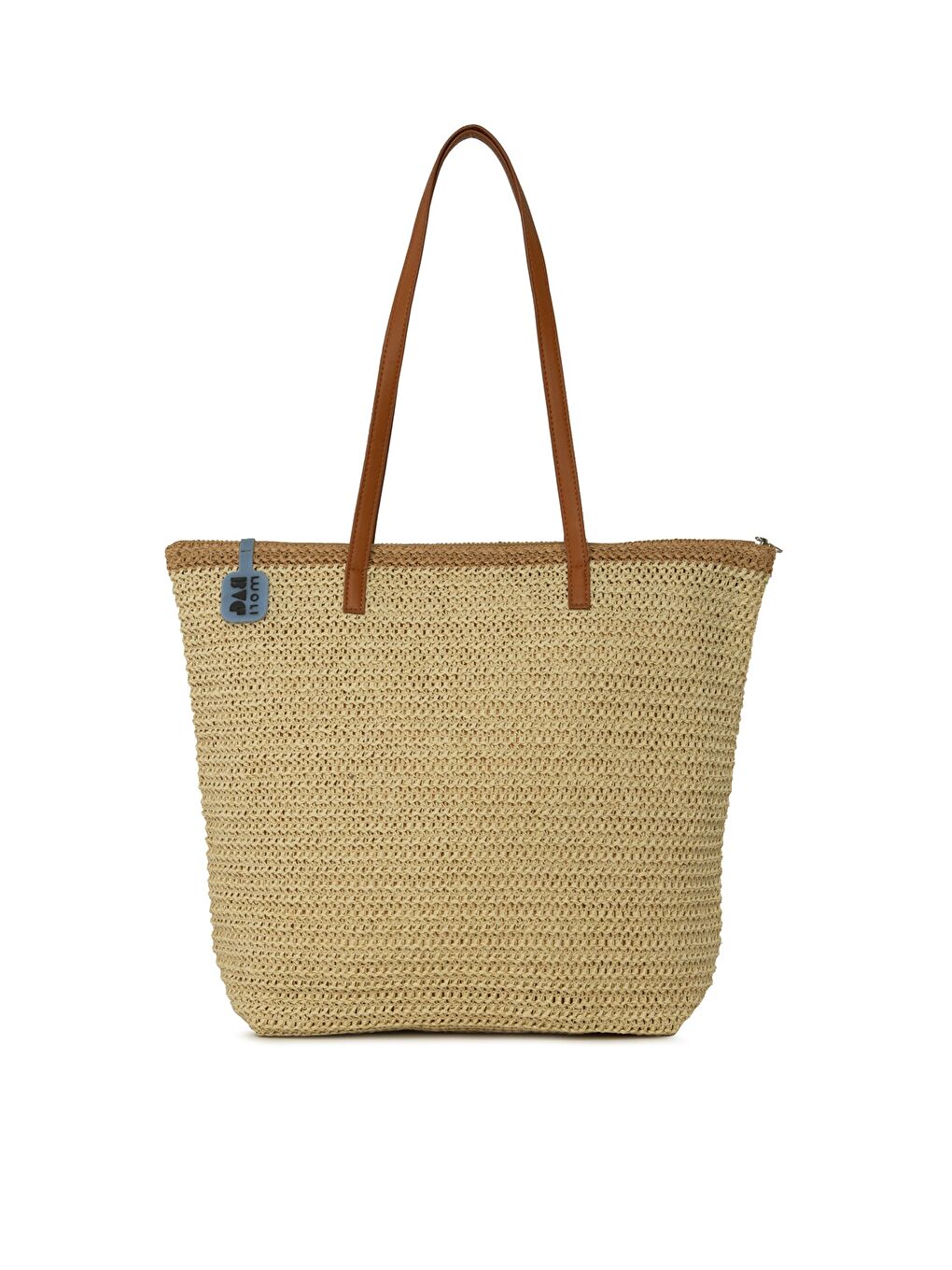 Kahverengi Deri Askılı Tote Hasır Çanta-2