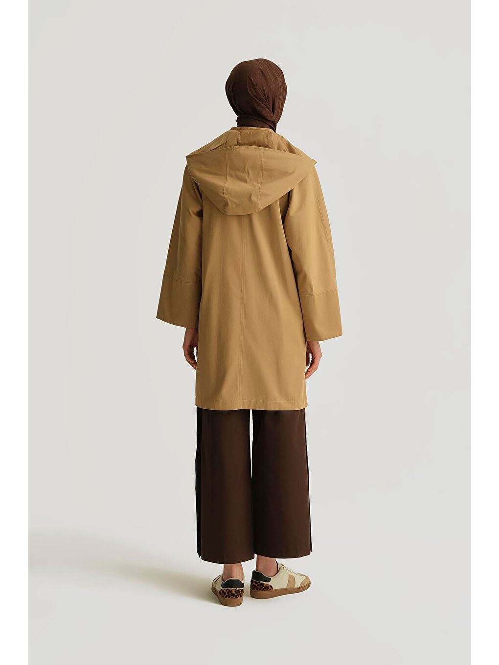 Kahverengi Kapüşonlu Kruvaze Kap 25Y7814 Kum-4