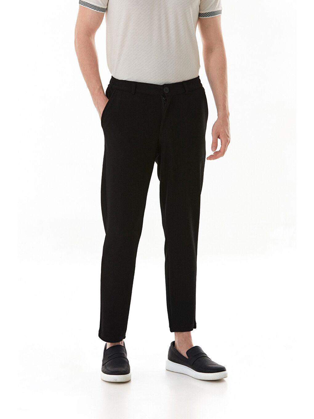 Siyah Waffle Kumaş Cepli Jogger Pantolon-1