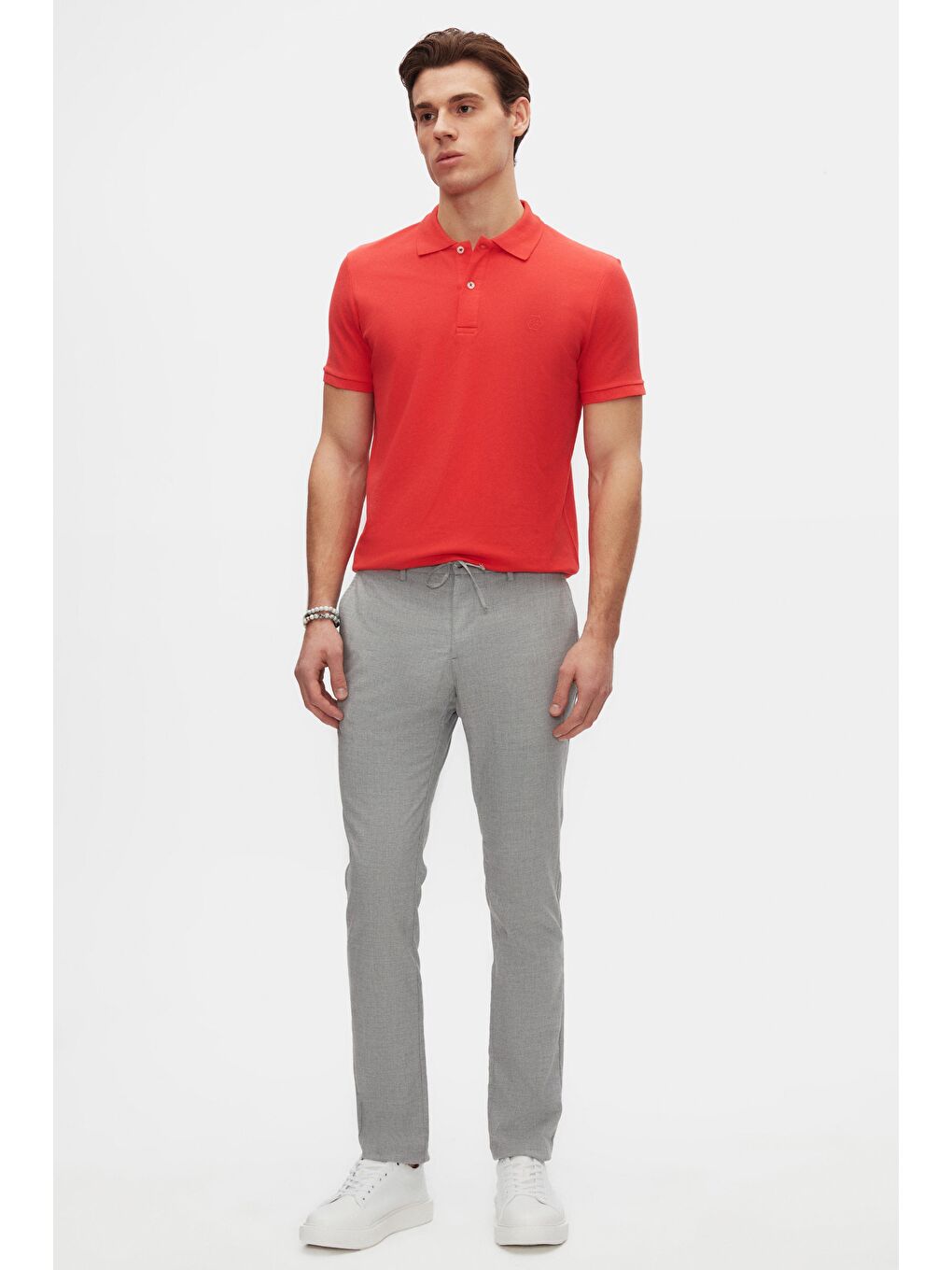 Slim Fit Gri Beli Lastikli İpli Fermuarlı Elastanlı Rahat Jogger Pantolon-1