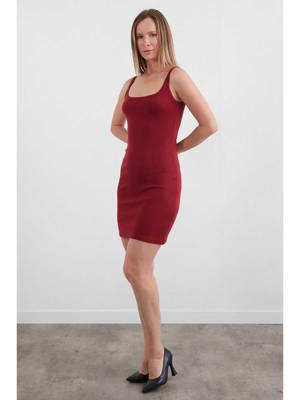 Bordo Basic Askılı Modal Elbise