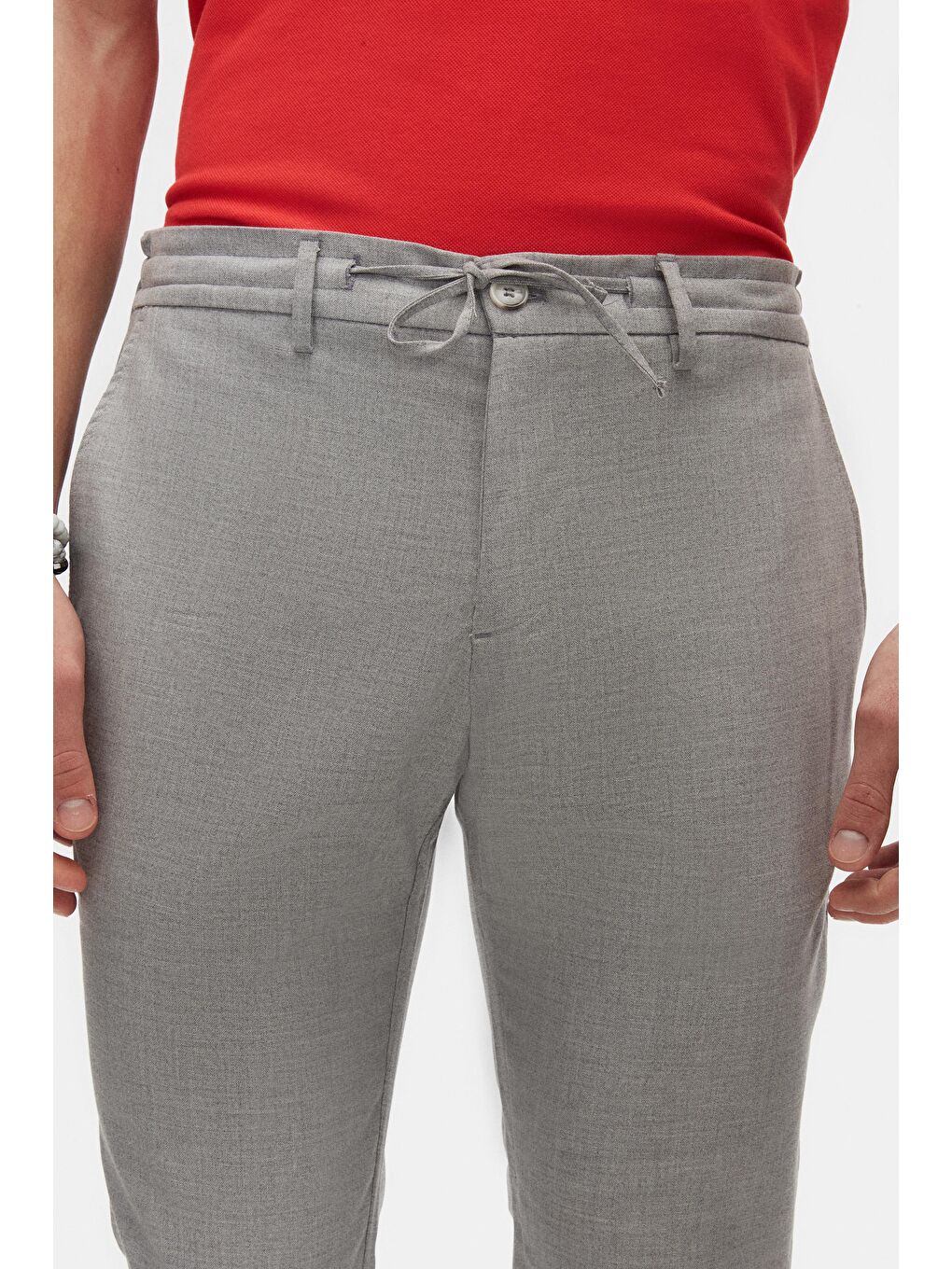 Slim Fit Gri Beli Lastikli İpli Fermuarlı Elastanlı Rahat Jogger Pantolon-2