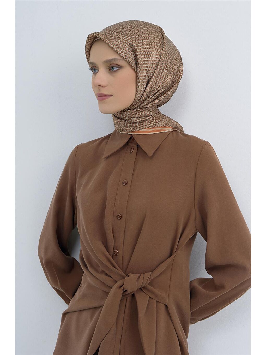 Kahverengi Saf İpek Twill Eşarp 9528D 04-1