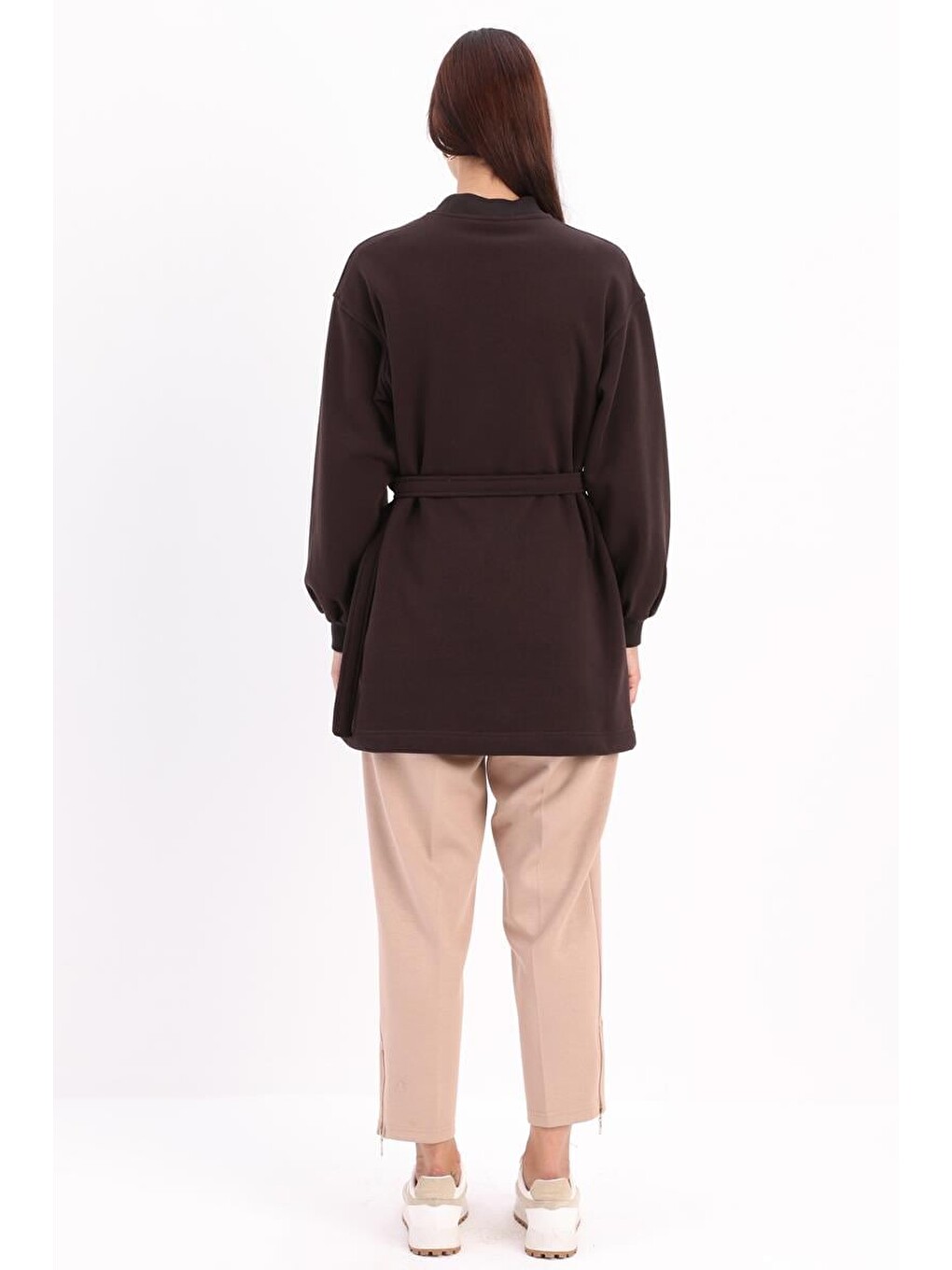 Kahverengi Acı Kahve-pamuklu Kuşaklı Sweat Tunik-3