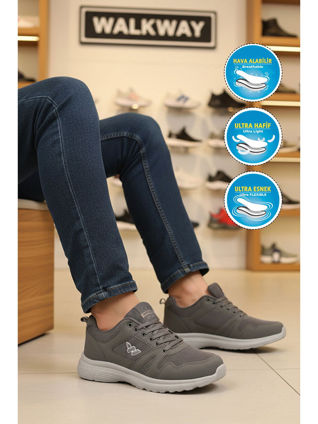 Gri Füme Fileli Hafif Hava Alabilen Esnek Erkek Spor Ayakkabı 020 M-2