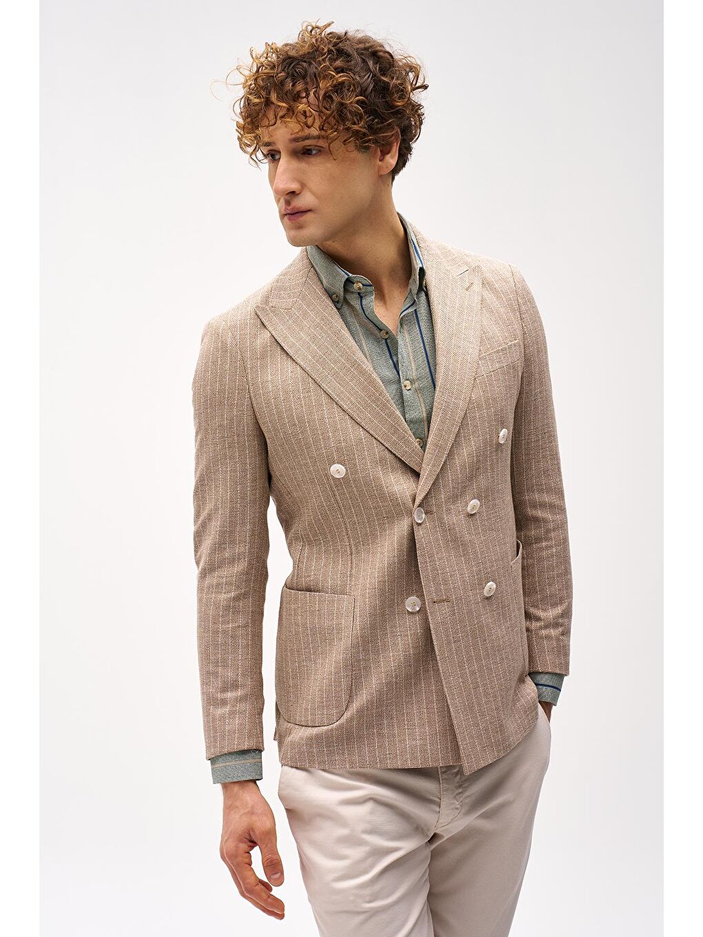 Erkek Bej Slim Fit / Dar Kalıp Geniş Kırlangıç Ceket-1