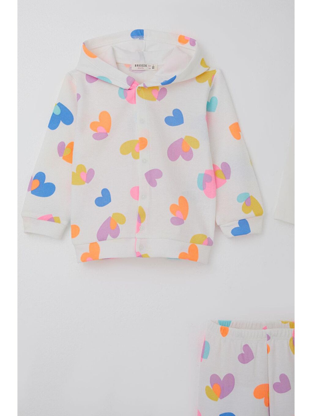 Kız Bebek Bodyli 3 Lü Takım Renkli Kalp Desenli Beyaz (4 Ay-1 Yaş)-2