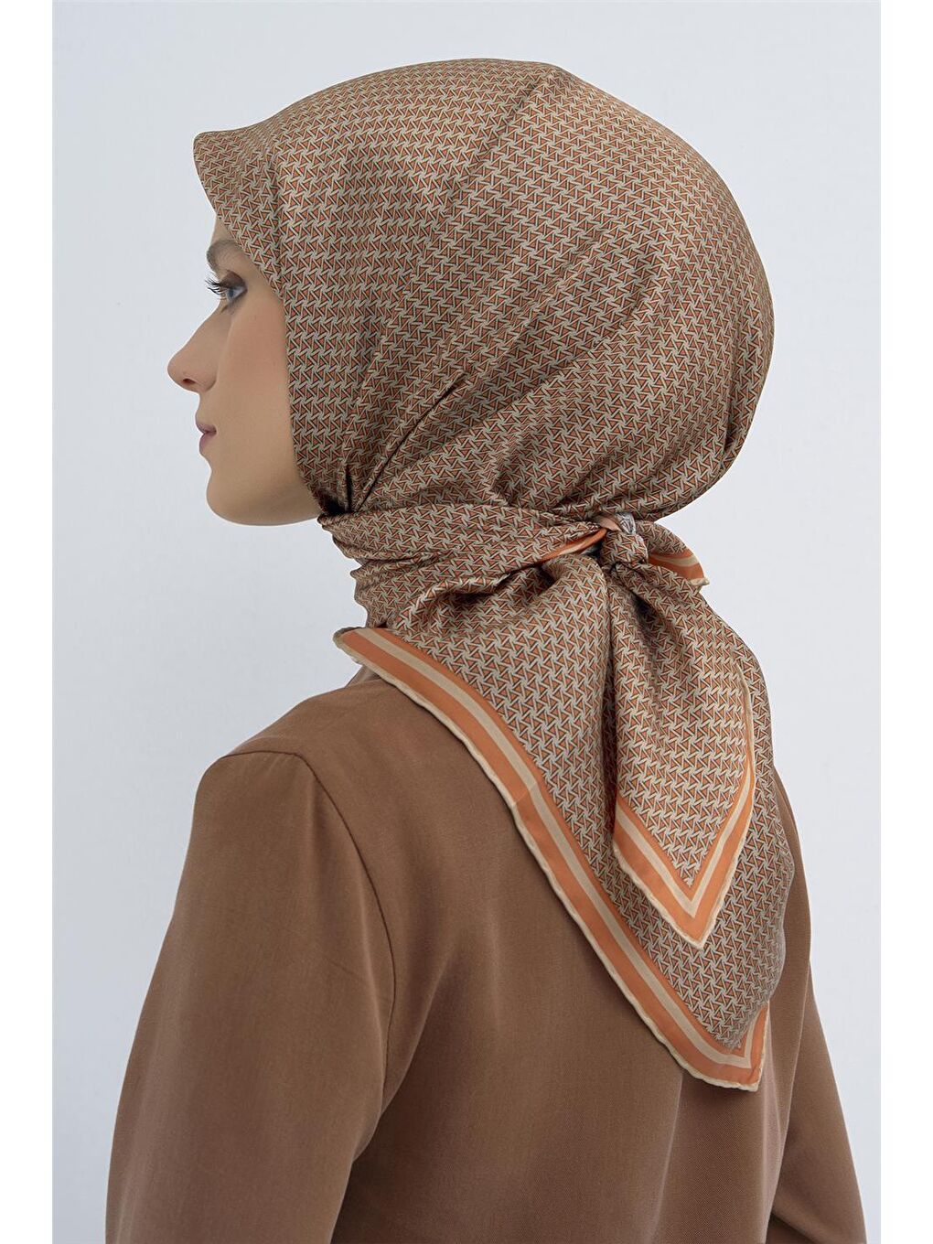 Kahverengi Saf İpek Twill Eşarp 9528D 04-3