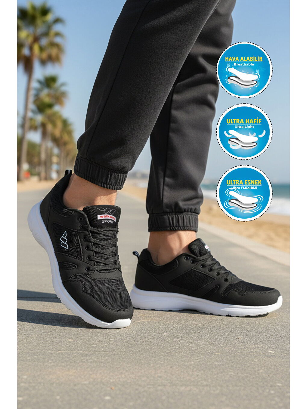 Siyah Beyaz Fileli Hafif Hava Alabilen Esnek Erkek Spor Ayakkabı 020 M-2