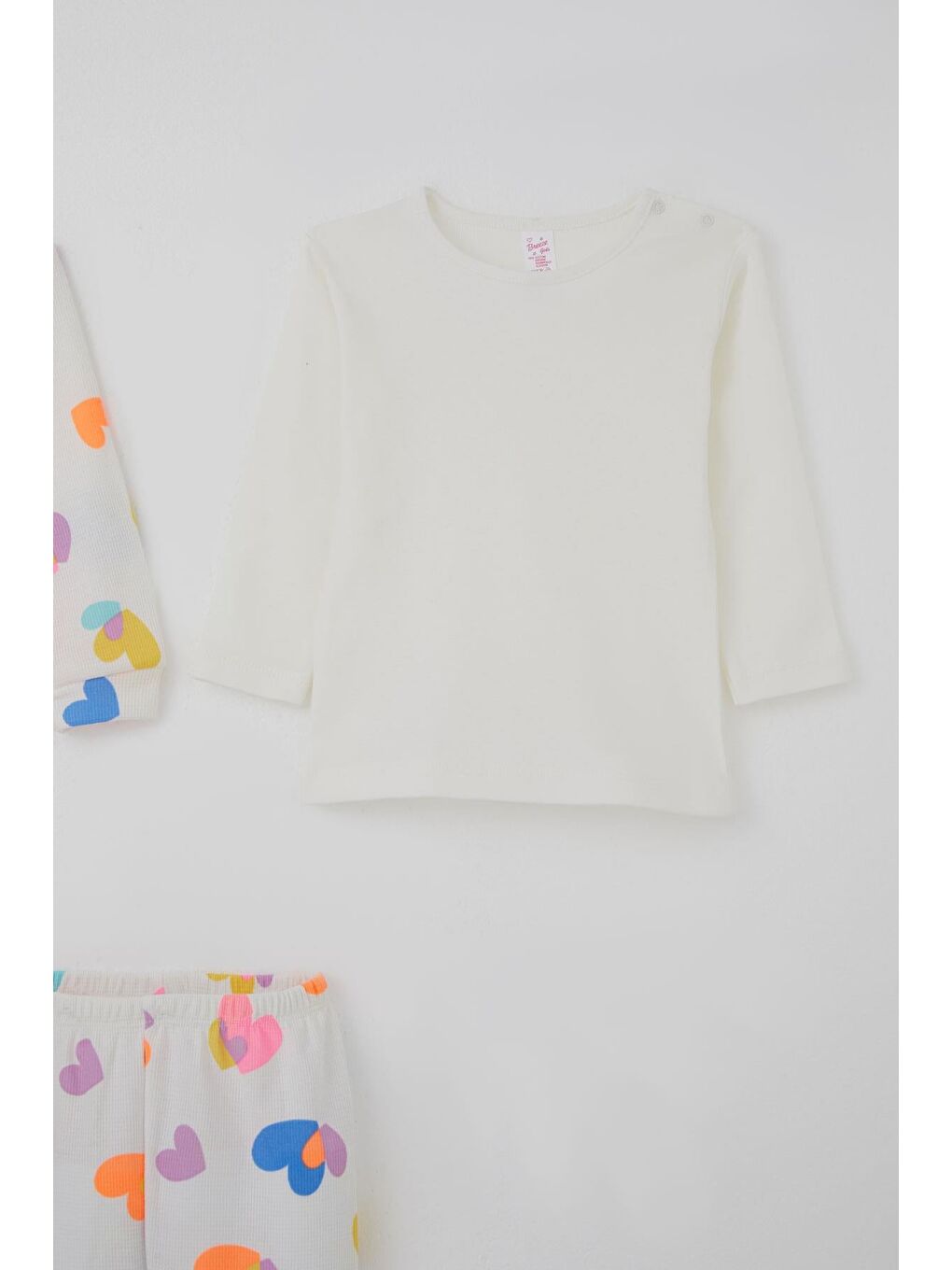 Kız Bebek Bodyli 3 Lü Takım Renkli Kalp Desenli Beyaz (4 Ay-1 Yaş)-3