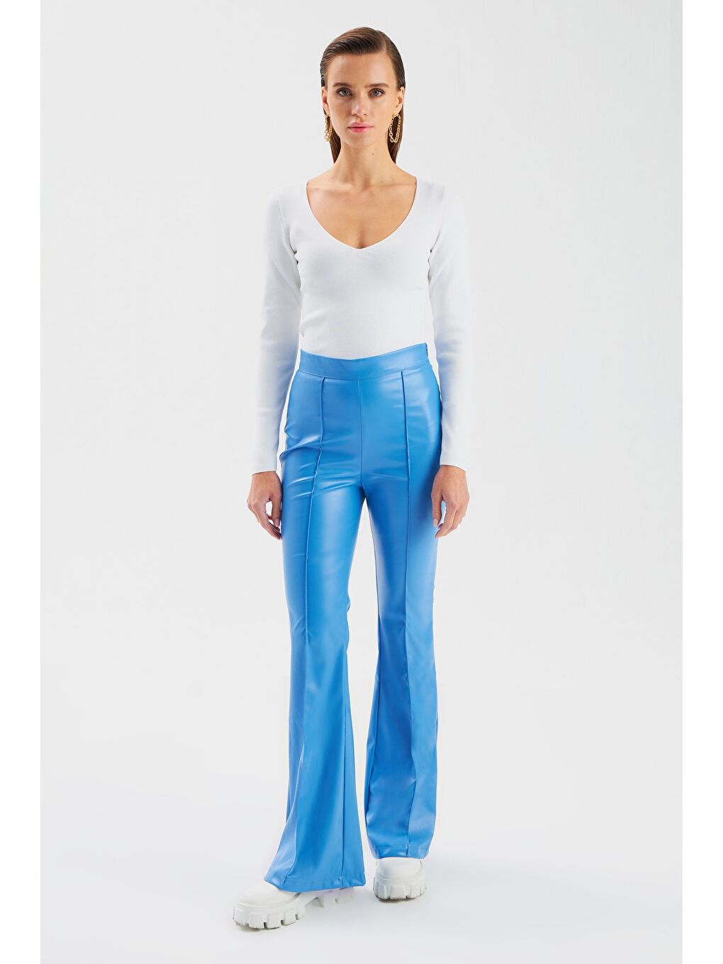 V Yaka Crop Triko - Ekru-4