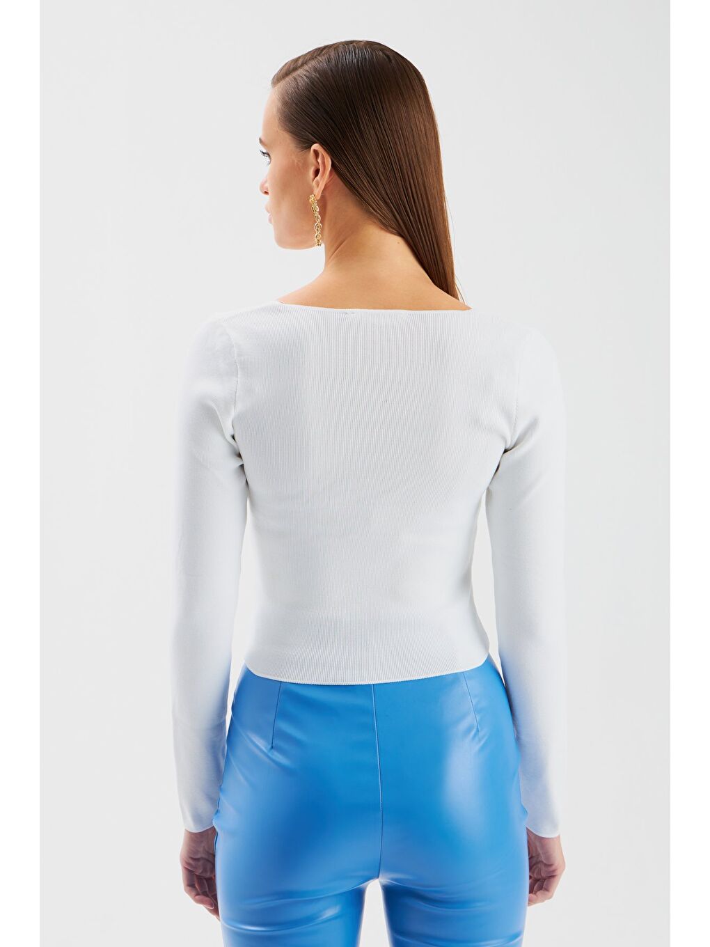 V Yaka Crop Triko - Ekru-5