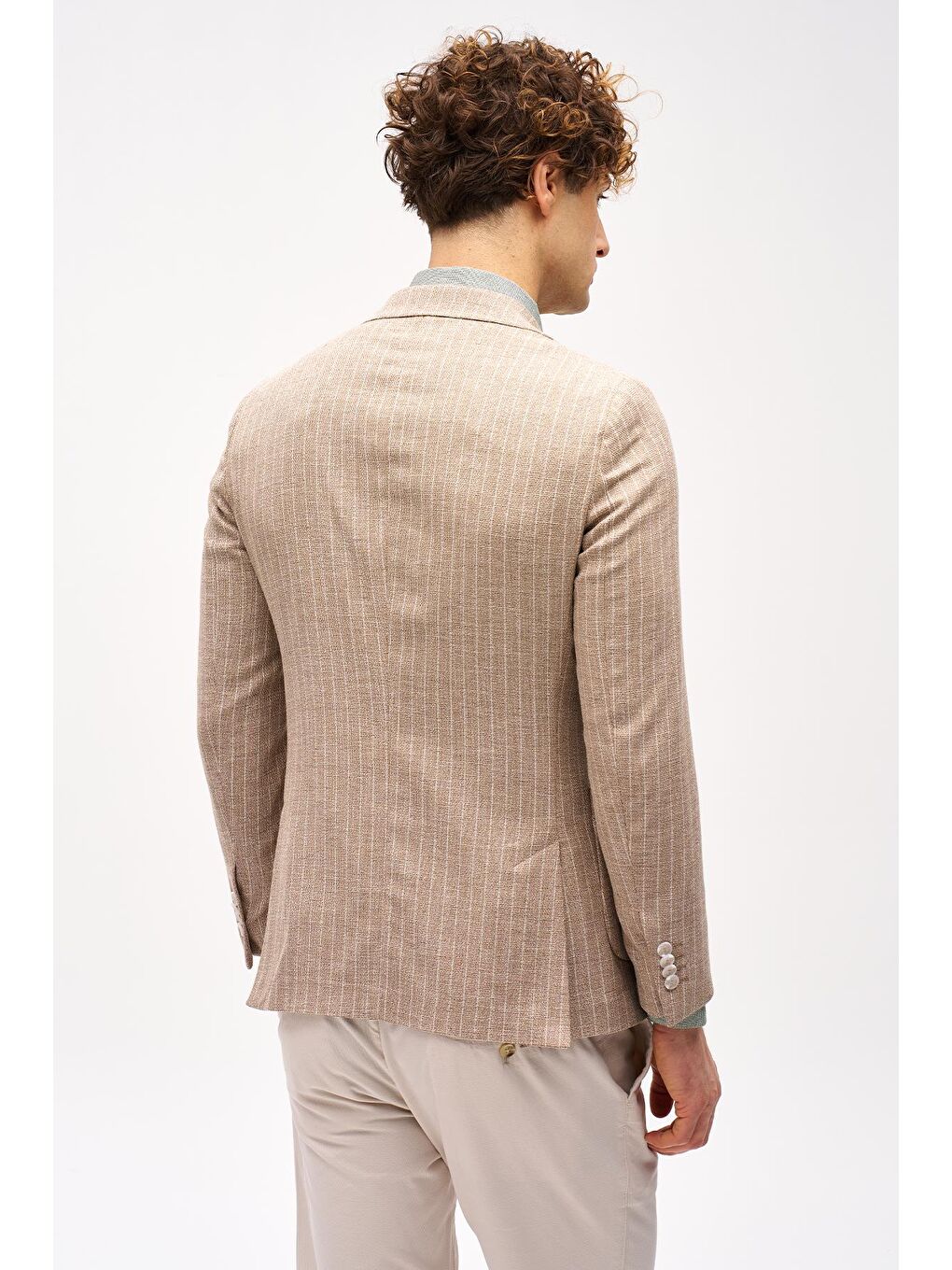 Erkek Bej Slim Fit / Dar Kalıp Geniş Kırlangıç Ceket-5