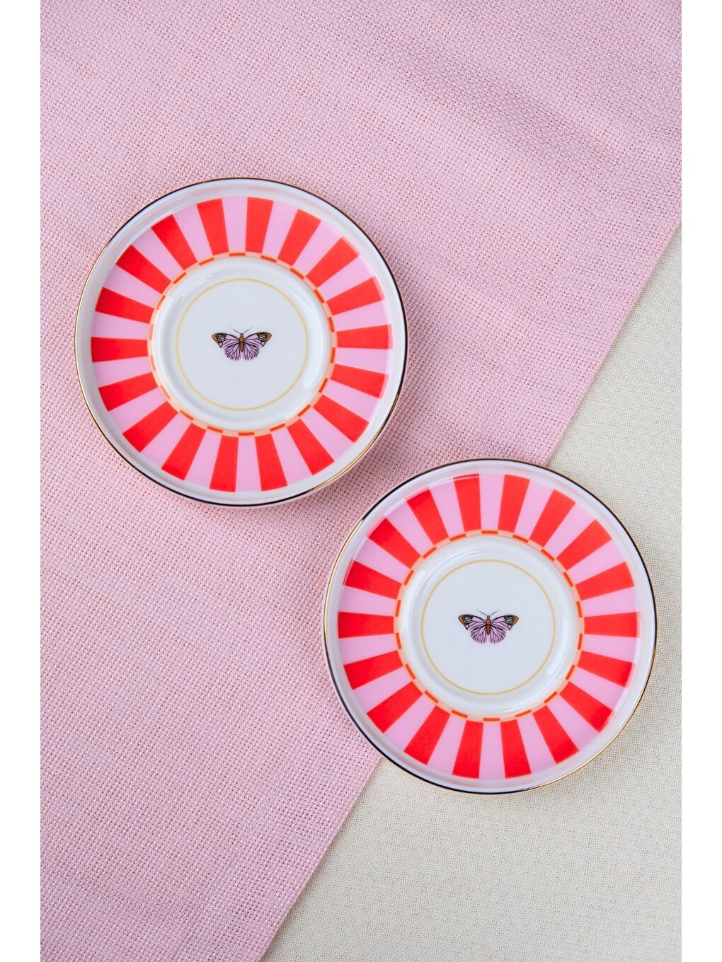 Karışık Porselen Butterfly Collection Altın Yaldızlı Çay Tabağı 11,8cm Kırmızı 2 li-2