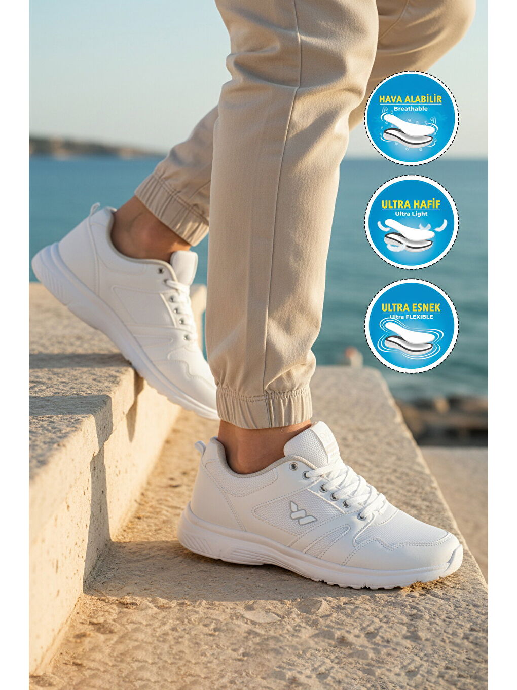 Beyaz Fileli Hafif Esnek Büyük Numara Spor Ayakkabı 020 M-2