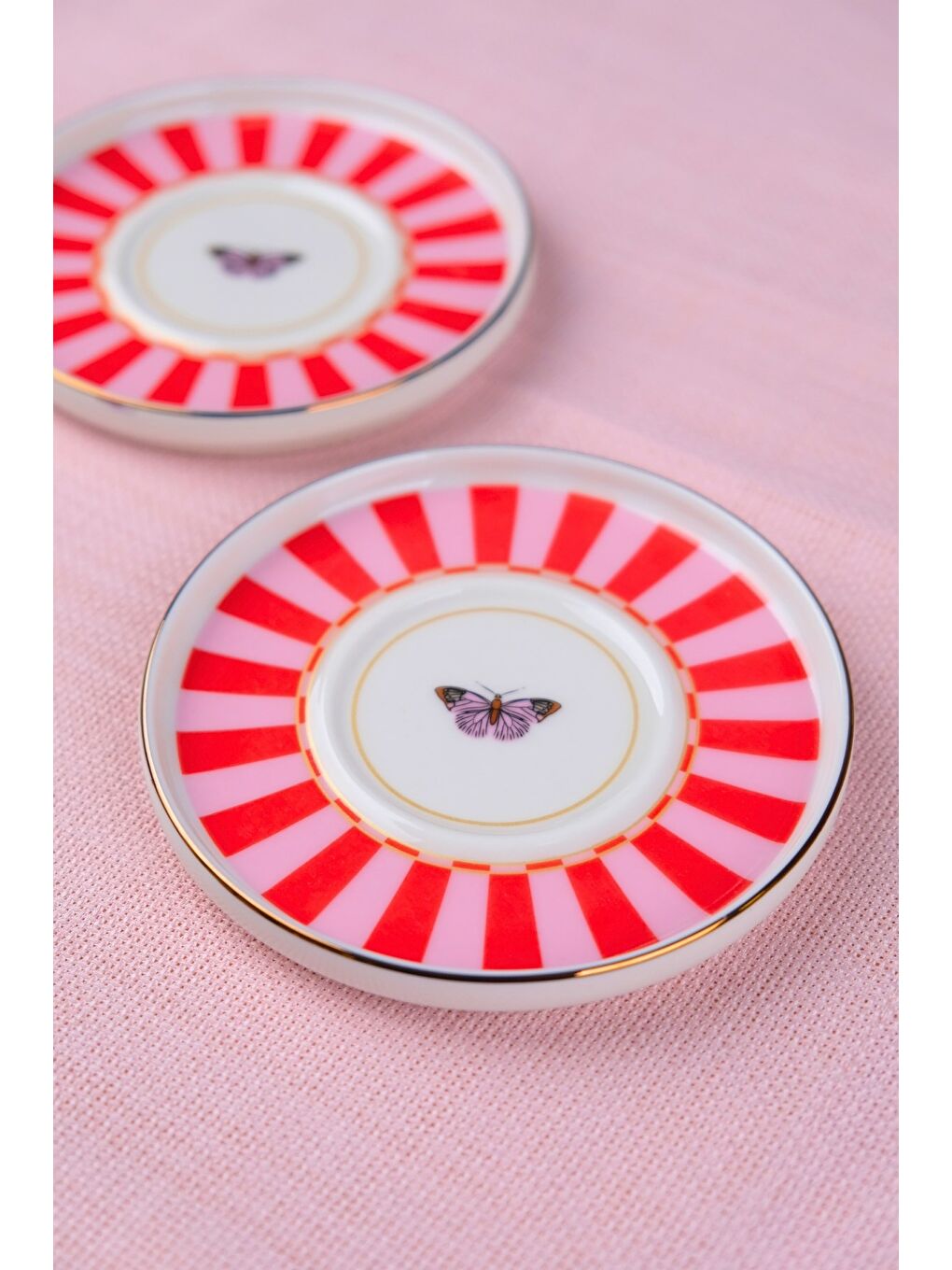 Karışık Porselen Butterfly Collection Altın Yaldızlı Çay Tabağı 11,8cm Kırmızı 2 li-3
